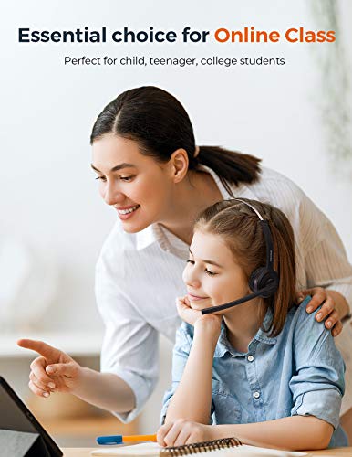 Mpow M5 Pro Bluetooth Headset with Microphone, Wireless Headphones for Cell Phone, Noise Canceling Headset with Charging Base for PC, Laptop, Truck Driver, Office, Call Center, Skype
