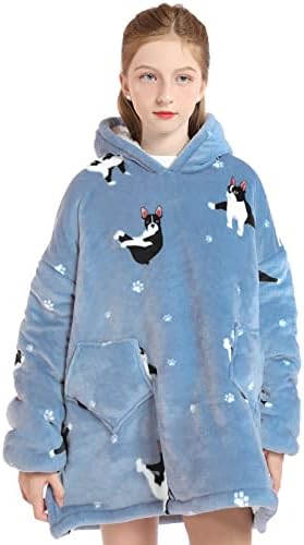 Lushforest Blanket Hoodie for Kids, Oversized Blanket Hoodie for Girls Boys, Wearable Blanket Hoodie Sweatshirt, Super Soft Sherpa Fleece Dressing Gown Throw Hooded Rob with Pocket