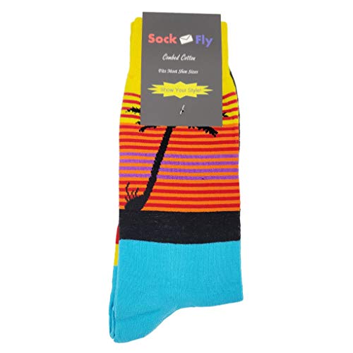 Palm Tree Horizon Dress Socks Funny Novelty Crazy Fun Design Men Size 8-12 Cotton Casual Crew Colorful Funky Fancy Socks Gift for Men4