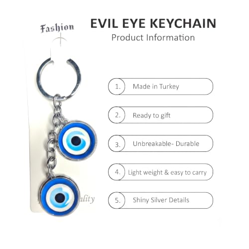 Image of Evil Eye Keychain with Double Blue Charm, Silver Chain