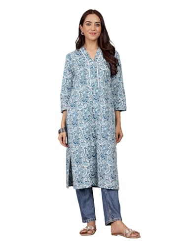 Kurta bleu Varanga à motif cachemire pour vos sorties d'été décontractées