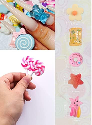 EBANKU 80 PCS 3D Nail Charms, Lollipop Flower Donut Cherry Nail Charms Resin Charms Mixed Assorted Candy Sweets Resin Flatback Slime Beads Making for DIY Craft Making 3D Nail Art Decorations