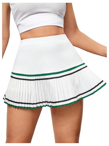 Verdusa Women's Striped Pleated Tennis Skirt High Rise Mini Athletic Skort with Pockets