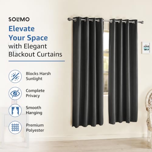 Image of Amazon Brand - Solimo Polyester 100% Blackout Plain Window Curtains|100% Blackout Window Curtains| 6 Feet |Set of 2| Plain Design |Blackout| for Living Room Kids Room and Bedroom | Color- Grey