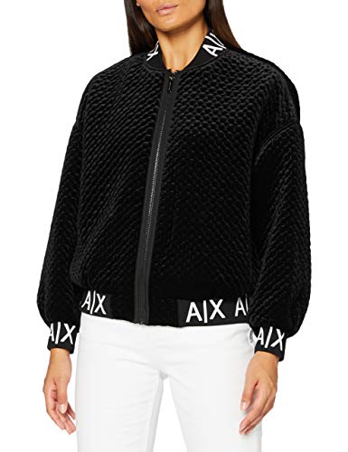 A|X Armani Exchange Women's Padded Velvet Textured Bomber Jacket, Black, L