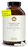 SUNDAY NATURAL® Vitamin C - 365 Kapseln - 1.200 mg Vitamin C gepuffert je Tagesdosis – säurefreies Calciumascorbat – Magenschonend – Laborgeprüft, vegan, ohne weitere Zusätze