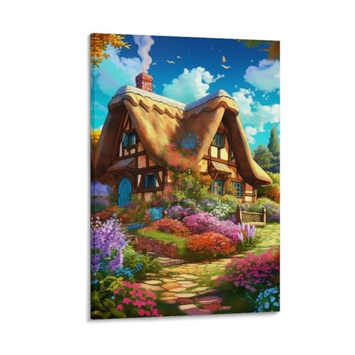 Tableau chalet de village montagnard : impression sur toile d'art durable 40x60cm