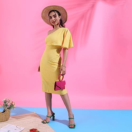 Image of PINACOLADA Women's Solid Dress for Casual Wear | Regular Sleeve | Quality Stretchable Fabric | Dress Crafted with Enhanced Stretch and Comfort Fit for Everyday Wear