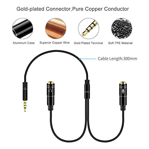 Image of Verox 3.5mm 4 Pole Gold Plated 1 Male to 2 Female Audio Mic Splitter Extension Cable Y Splitter Mic and Audio for Pc, Laptop, Mobile Phone, Ps4 (30 Cm)-Black
