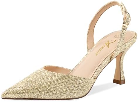 Athlefit Closed Pointed Toe Low Heels for Women Dress Work Wedding Party Slingback Stiletto Pumps Shoes