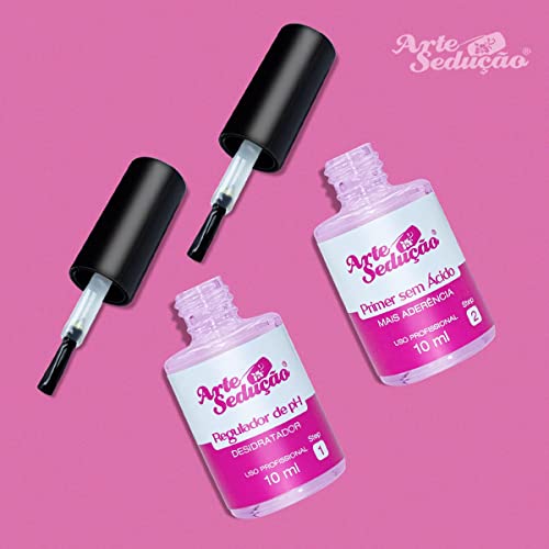 Kit Regulador de pH e Primer sem Ácido 10ml Alongamento Unhas, Arte Sedução