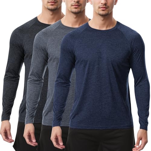 Sumolux 3 Pack Long Sleeve Shirts for Men Moisture Wicking Quick Dry UPF SPF Sun Protection Workout T Shirts