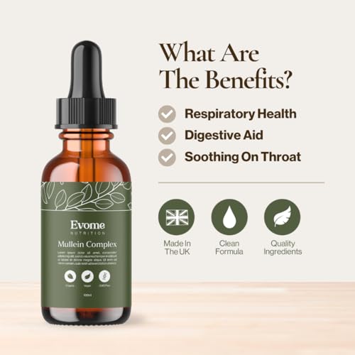 Evome Mullein Leaf Extract for Lungs 100ml (3 Month Supply) High Strength 1:3 Tincture Mullein Drops. Sublingual Fast Absorption - UK Made - Vegan - Image 3