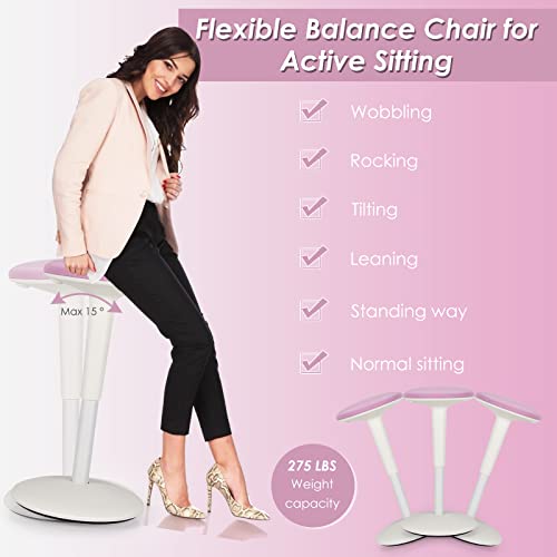 Image of Giantex Wobble Stool Height-Adjustable Standing Desk Stool W /Swivel, Tilt Motion, Premium Airlift, Wiggle Chair for Flexible Seating, for Junior, Home, Office, School Active Chair (Pink+White)