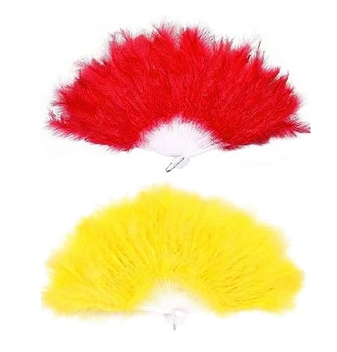 KitMall 2色セット ふわふわ 羽扇子 ジュリアナ扇子 ジュリ扇 セクシー コスプレ バブリーダンス (赤-黄)