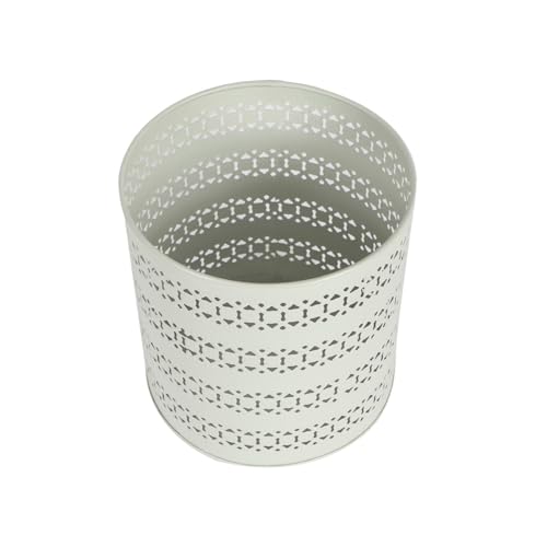 Image of Brick Brown Ivory Mint Waste Basket in Metal | Trash Bin | Dustbin | Open Top Garbage Can for Bedroom, Living Room, Office, Study Room (8 x 8 x 8.5 Inch) Medium, White