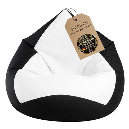 BuBiBag Sitzsack XXL Gaming Bean Bag fertig befüllt Oeko-Tex wasserabweisend Kinder & Erwachsene schwarz-weiß 120x95cm