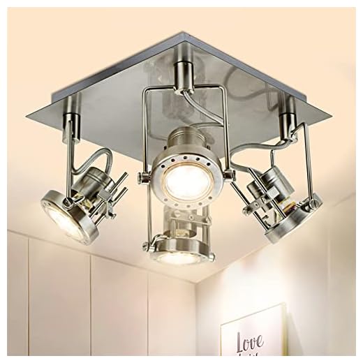 DLLT Modern Track Lighting Fixtures Ceiling, 4-Light Industrial Track Light Fixtures, Adjustable Flush Mount Ceiling Spotlights for Kitchen, Living Room, Hallway, Game Room, GU10 Included Nickel Steel