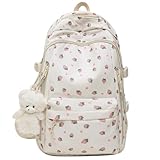 [Maeau] リュック リュックサック 高校生 女の子 バックパック 大容量 人気 軽量 チャーム付き 頑丈 森系 スクール カジュアル 旅行 アウトドア 可愛い いちご