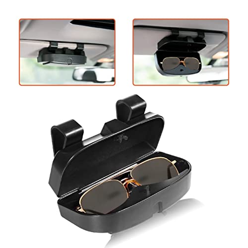 Trobo Visor Organizer, Double Snap Clip Mount Design Sunglasses Holder for Car, Glasses Case Box with 2 Gas Or Credit Card Slots On The Outside, for Vans, Trucks, SUVs, Travel Accessories for Woman