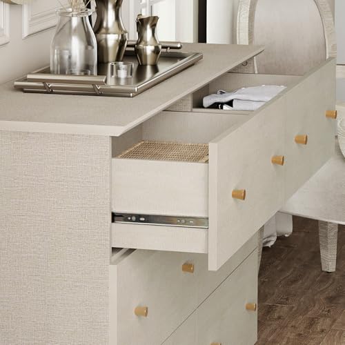 Image of WAMPAT 6-Drawer Dresser for Bedroom, Modern Chest of Drawers with Gold Knobs, 47.2 Inch Wide Linen Printed Finish Wood Storage Organizer for Kids Room, Living Room, Nursery, Dark Beige