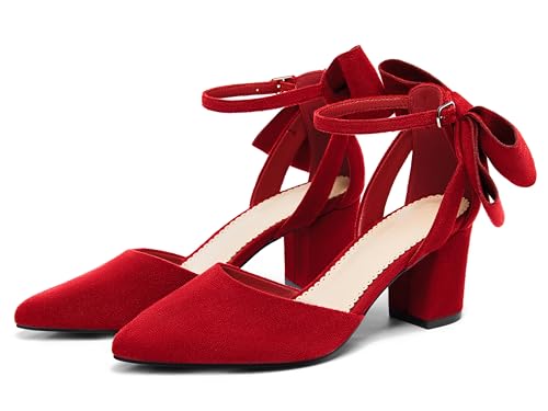 Image of Coutgo Women's Chunky Heels Ankle Strap Pointed Toe Pumps | Dress Shoes