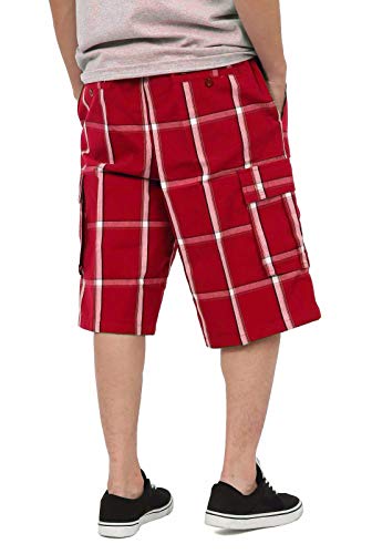 Shaka Wear SP1710_S Men’S Cargo Shorts – Casual Plaid Relaxed Loose Fit Elastic Waist Multi Pocket Pants Regular Big Size Sp1710 Red S thumb #1