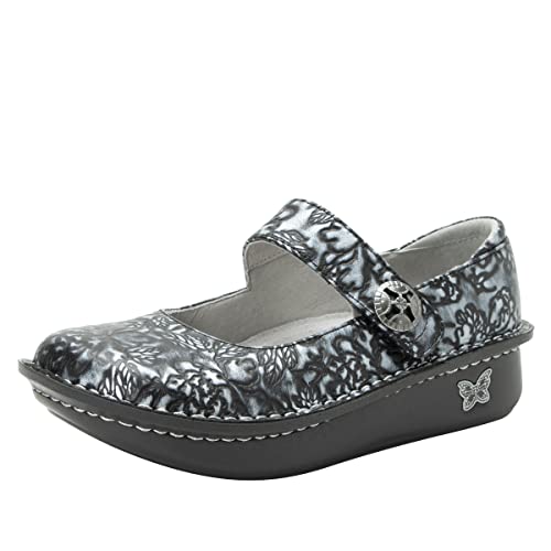 Image of Alegria Women's Paloma Mary Jane Nurse Shoe Clogs Comfort Leather Chrome Bloom 9 Wide Width US