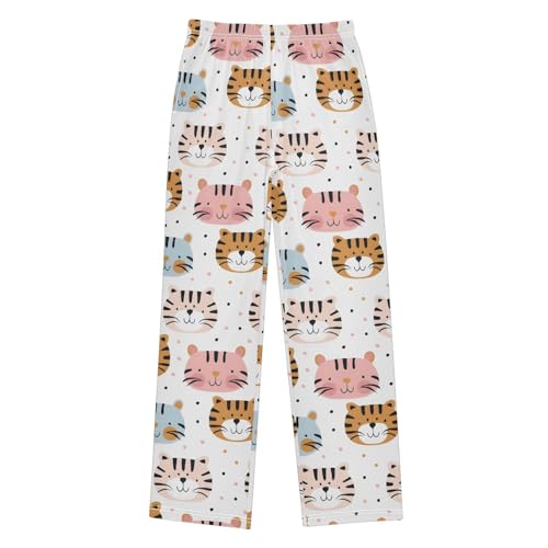 Seamless Cute Tigers Pattern Pajamas Bottoms with Pockets Comfy Pjs Sleepwear Elastic Waistband Pajamas Pants Lounge Pants for 6-14 Years
