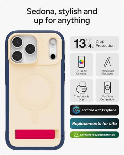 Image of ZAGG Sedona Snap Case with Kickstand for iPhone 17 Pro Max - Red Light & Blue, Drop Protection (13ft /4m), Multi-Layer Protection, with Camera Button, MagSafe Phone Case with Impact-Absorbing Bumpers
