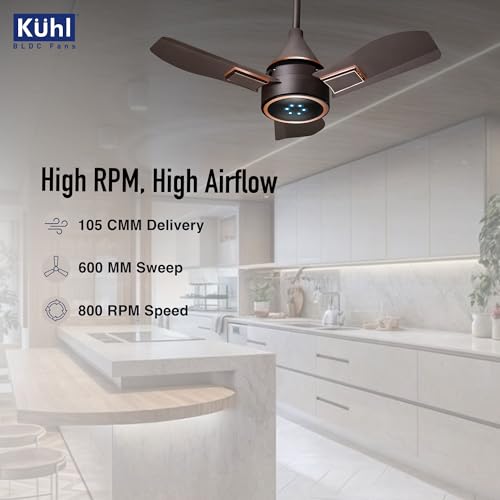 Image of KUHL Arctis A8 600 mm BLDC 65% Power Saving BLDC Ceiling Fan With Remote | BEE 5 Star Rated & ISI Marked | High Air Flow & LED Indicators | 5 Year Warranty on Motor | Espresso