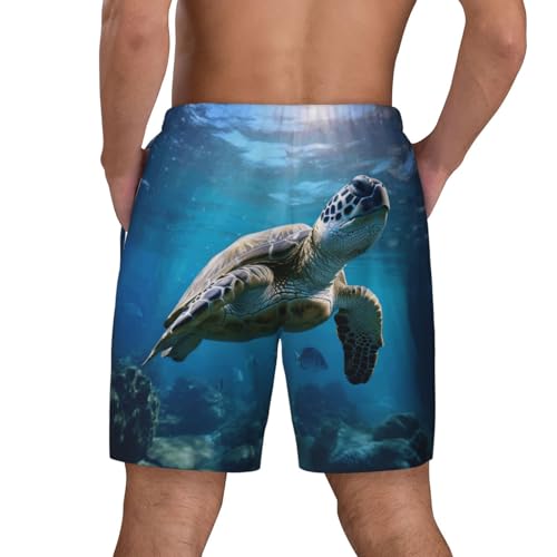 Submarine Turtle Under The Sea Men's Soft Double Swim Shorts, Lounge Swiming Shorts Pants Breathable Summer4