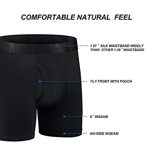 Conkend Men's Bamboo Rayon Boxer Briefs Performance Breathable Tagless Comfy Silk Waistband 6’’ Boxer Briefs Fly 5Pack #TOP3