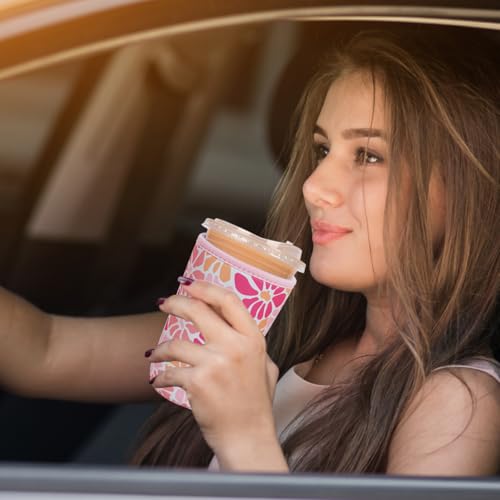 Image of Reusable Insulated Neoprene Iced Coffee Cup Sleeve, Durable Drink Sleeve for Cold Beverages, Beverage Holder for Iced Coffee (Blush Petals)