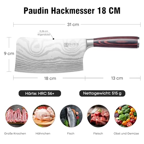 Foto von PAUDIN 18cm Hackmesser 5Cr15MoV chinesisches Küchenbeil Holzgriff
