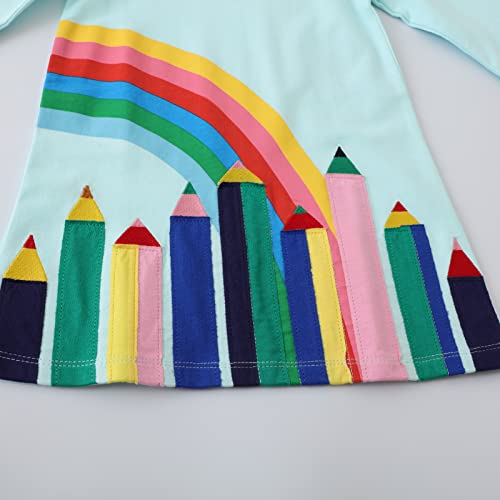 Image of Girls Cotton Long Sleeve Casual Cartoon Appliques Striped Jersey Dresses