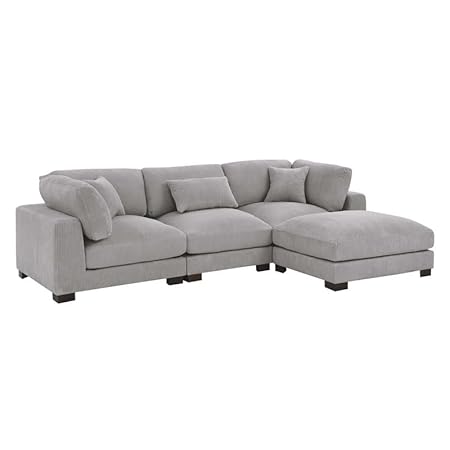 BLACK OAK FK Sectional Sofa Couch, L Shaped Sectional Sofa, Chaise Modern L-Shape Sofa 4-Seat Couch Modular Sectional Sofa Light Grey