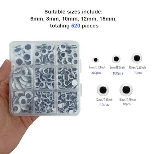 520 pcs wiggle googly eyes with self-adhesive 6mm 8mm 10 mm 12mm 15mm mixed packaging black and white