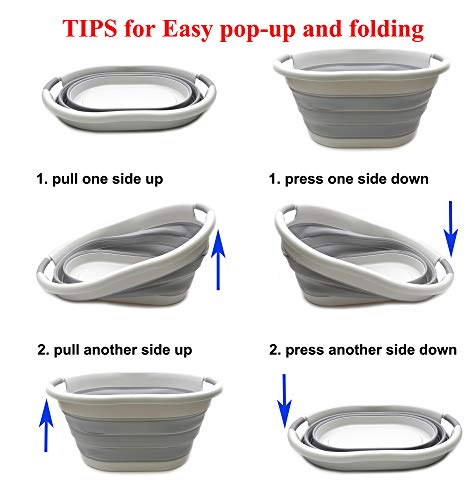 Image of SAMMART 36L (9.5 gallon) Collapsible Plastic Laundry Basket - Oval Tub /Basket - Foldable Storage Container /Organizer - Portable Washing Tub - Space Saving Laundry Hamper (Oval, Grey /Grey)