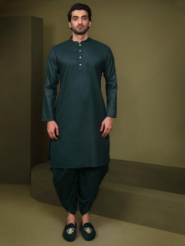 Image of KISAH Men's Navy Blue Printed Cotton Kurta - Regular Fit Long Tunic with Mandarin Collar | Ethnic Wear for Weddings & Festive Occasions