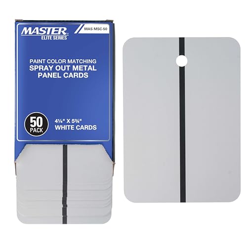 Master Elite Paint Color Matching Spray Out Metal Panel Cards (Pack of 50, White) - Black Strip for Coating Coverage Test, Sheen, Metallic Flow - Check Color Match Accuracy - Automotive Refinishing