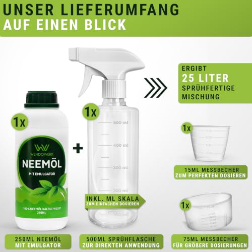 WENDOWERK® Neemöl [250ml] - Inkl. Sprühflasche und Messbecher - Neemöl mit Emulgator zur direkten Anwendung - Niemöl zur natürlichen… – Ansicht 3