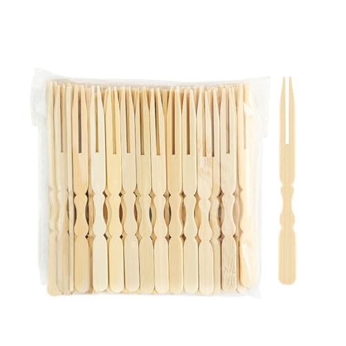 EYAKEG Mini Bamboo Forks 4 inch, Cocktail Forks Appetizer Forks, Toothpicks for Appetizer, Disposable Wooden Wood Tiny Small Food Picks for Party Fruit Charcuterie Accessories. 100 PCS