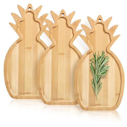 3-Piece Pineapple Shaped Acacia Wooden Trays, Modern Style, Brown...