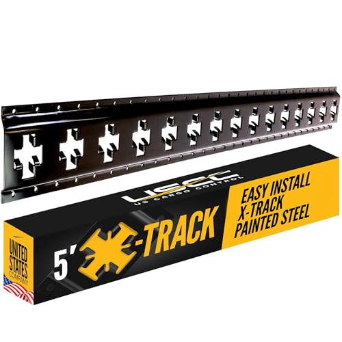 US Cargo Control X-Track Rail 5 Feet for Trailers Pickup Trucks Garages and Sheds - Use with E-Track Straps for Vertical and Horizontal Alignment Black Alloy Steel