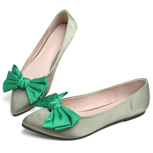 Hee grand Sweet Bow-Knot Pointed Toe Ballet Flats for Women Comfort Slip-On Loafers Dressy Work Flats Suede Dress Shoes2