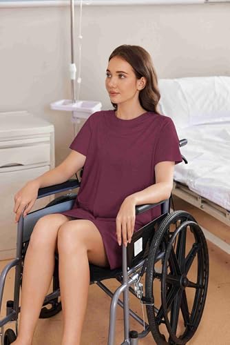 Image of Deyeek Open Back Hospital Gowns for Women Tear Away Short Sleeve Post Surgery Soft Nightgowns for Elderly Women with Pocket