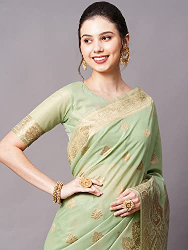 Image of AKHILAM Women's Cotton silk Woven Design Saree With Unstitched Blouse Piece(COTFLW09 Parent)
