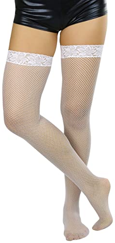 Image of ToBeInStyle Women's Fine Classic Fishnet Thigh High Stretch Nylon Novelty Stockings