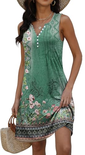 Image of Disamer Beach Dresses for Women 2026 Vacation Swim Cover up V-Neck Summer Dress Button Down Sleeveless Boho Floral Sundress